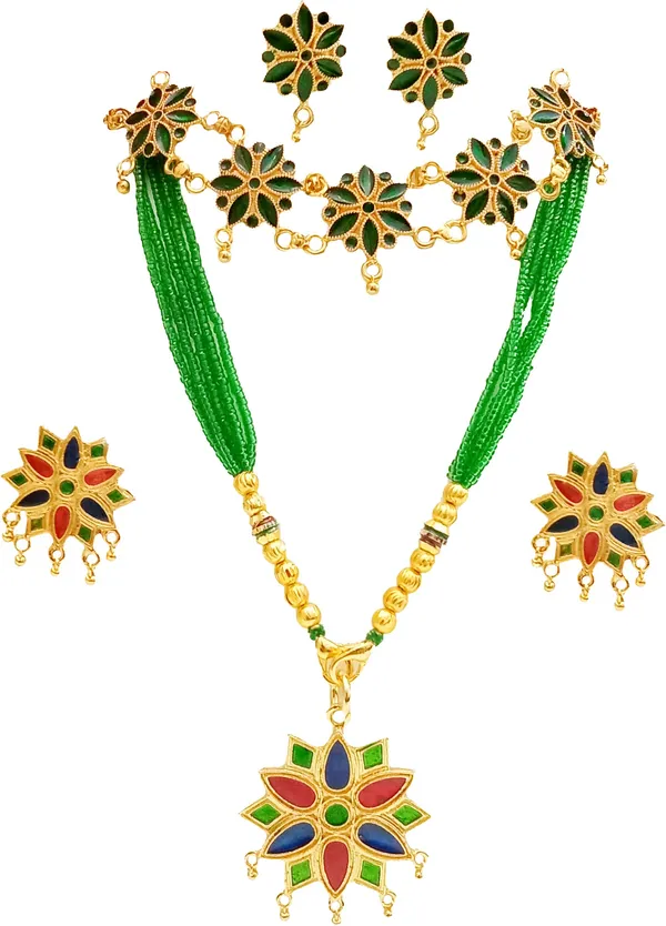 Assamese_Traditional_Gold_Plated_Multi_Colour_Combo_Jewellery_Set_For_Women